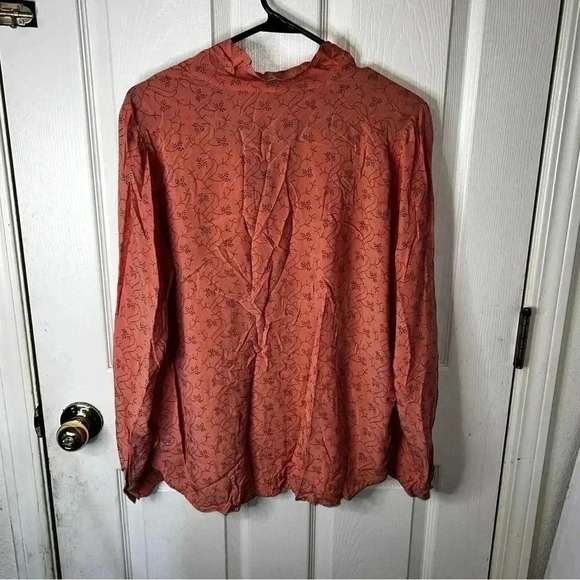 Loft Outlet Large Light Orange and Black Tie Blouse Lightweight Packable - Picture 3 of 6